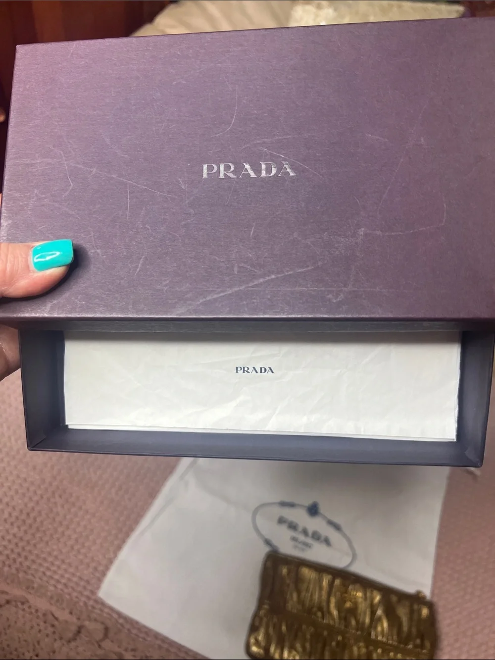 Photo inspiration: Picture Idea: Prada Bags Prada Metallic Gold Ruched Leather Clutch With Box